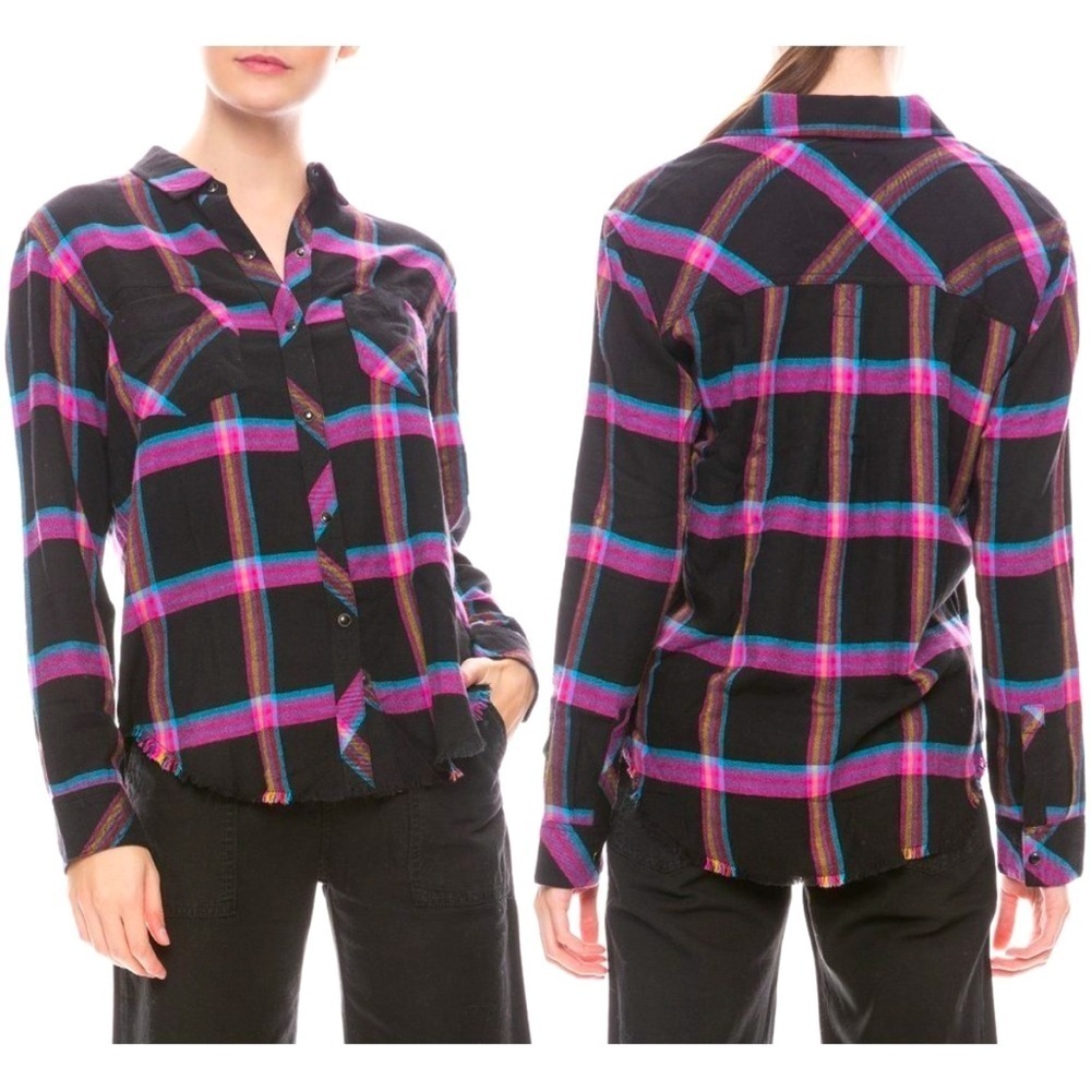 Rails Leo Onyx Magenta Cayenne Flannel Shirt Sz S Neon Pearl Snap